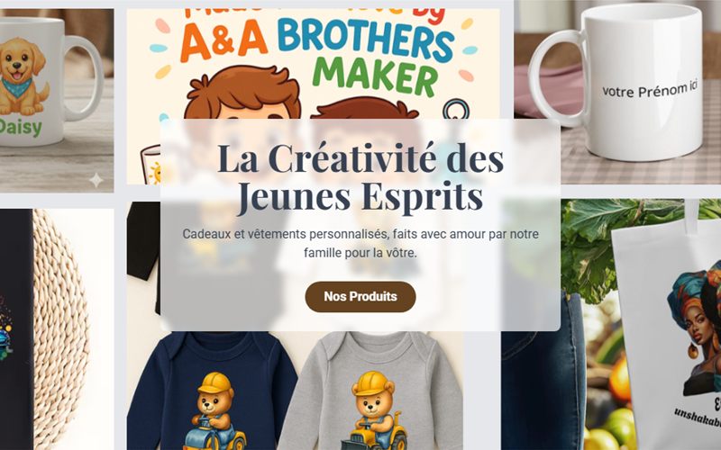 Page d'accueil d'A&A Brothers Maker : mugs, t-shirts et sacs personnalisés
